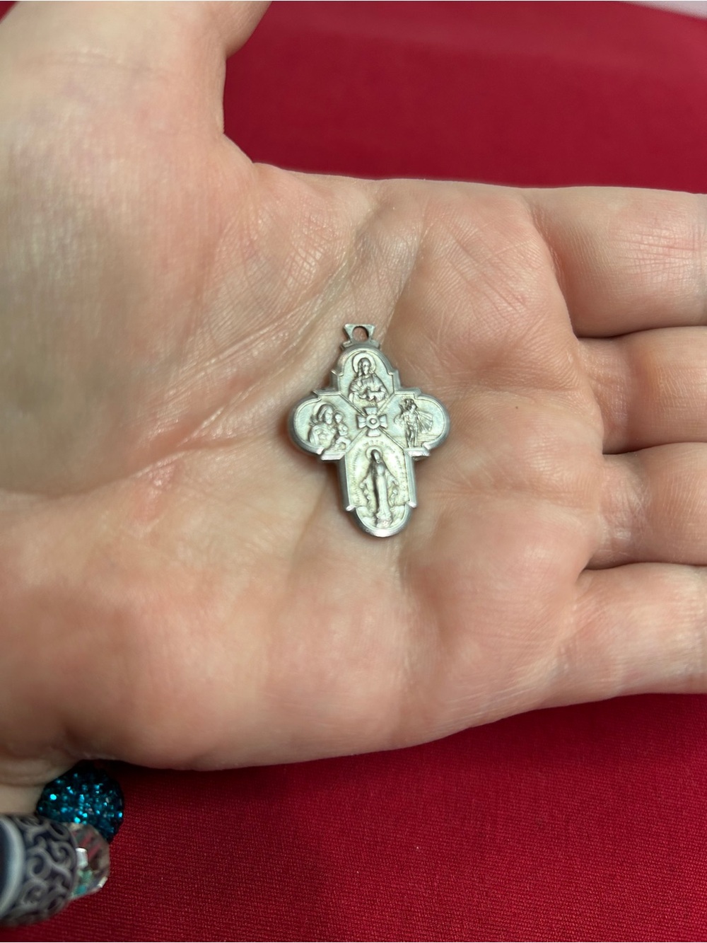 Vintage Catholic clover shaped medal pendant made in Italy